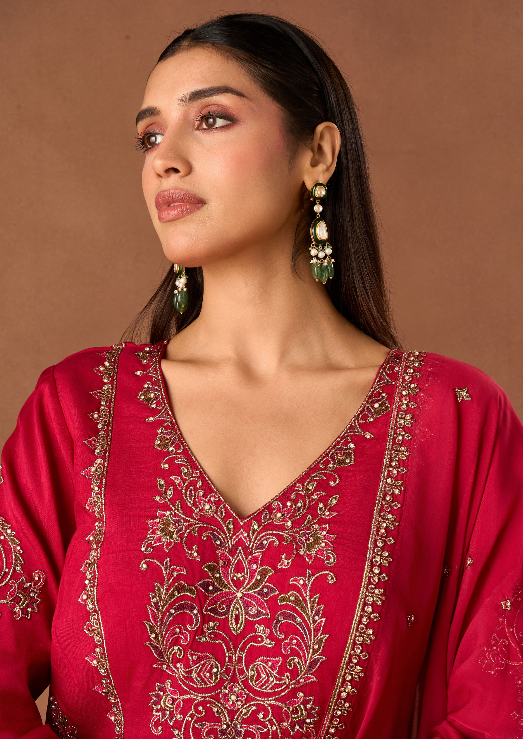 Twamev Women Pink Silk Stitched Suit with Embroidery