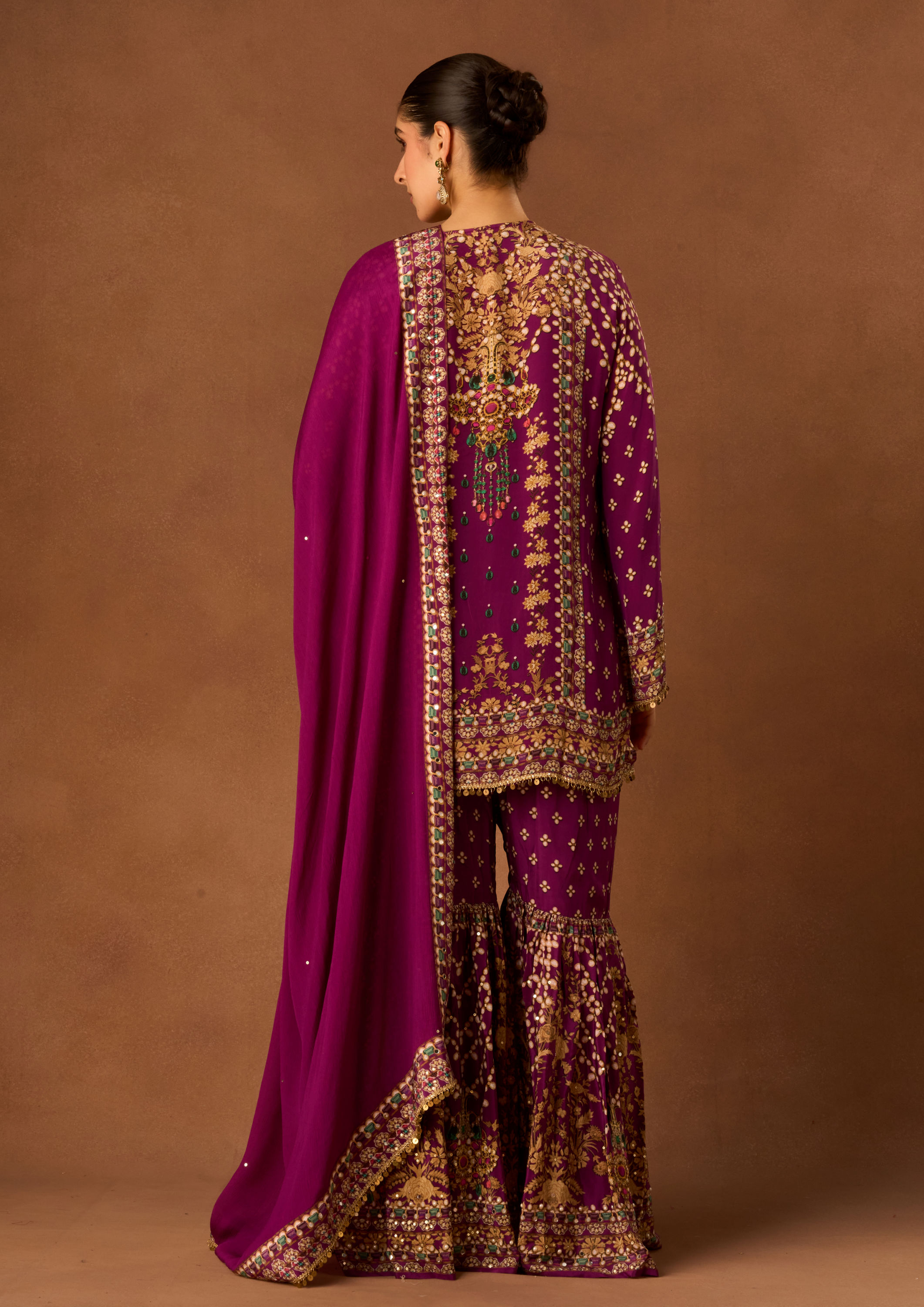 Twamev Women Purple Crepe Stitched Suit with Embroidery