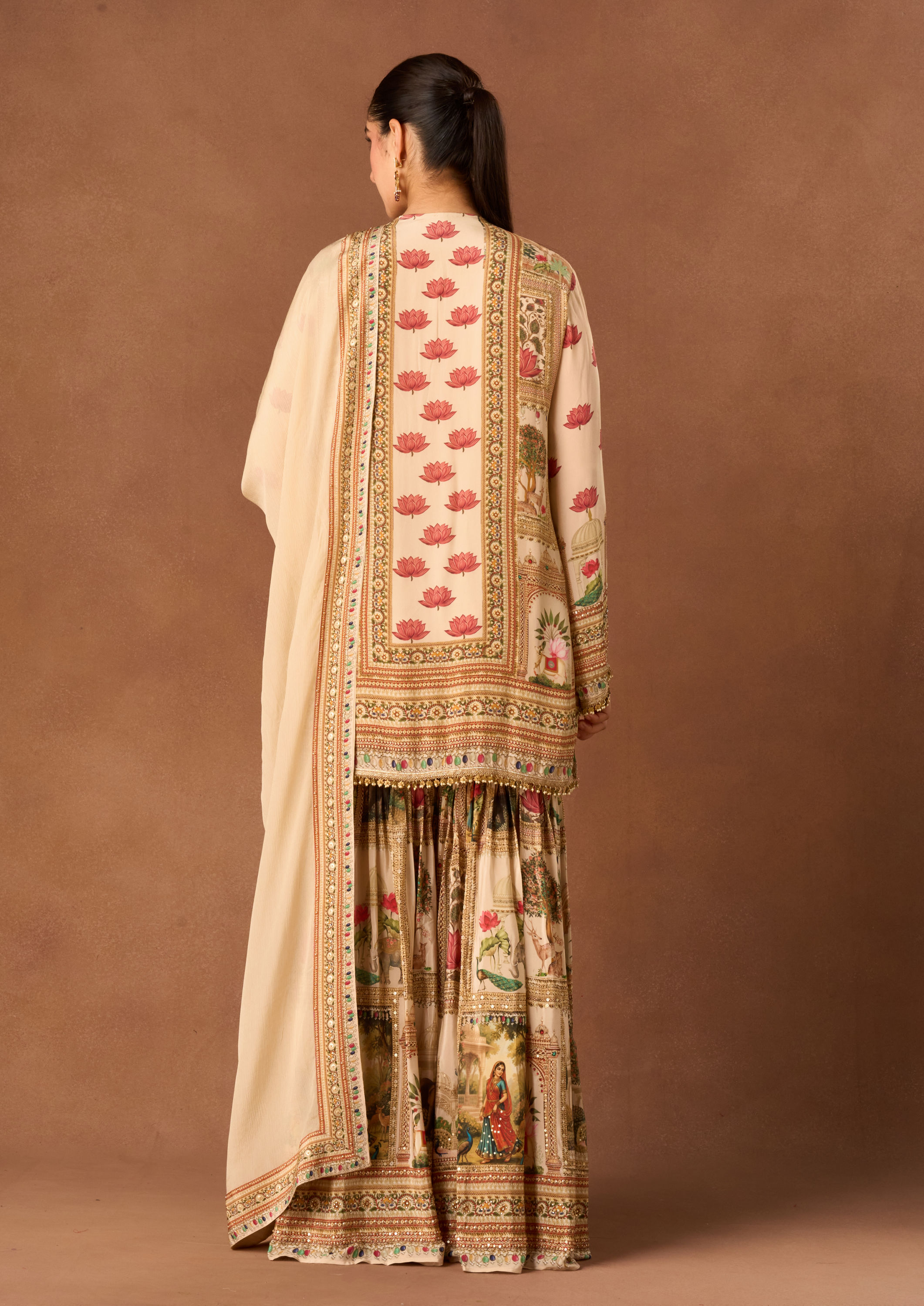 Twamev Women Cream Crepe Stitched Suit with Embroidery