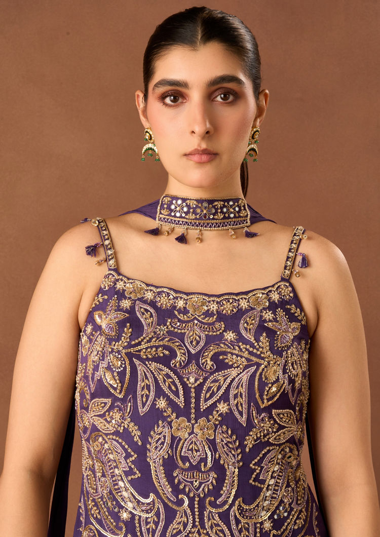 Twamev Women Purple Art Silk Stitched Suit with Embroidery