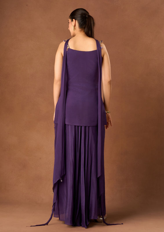 Twamev Women Purple Art Silk Stitched Suit with Embroidery