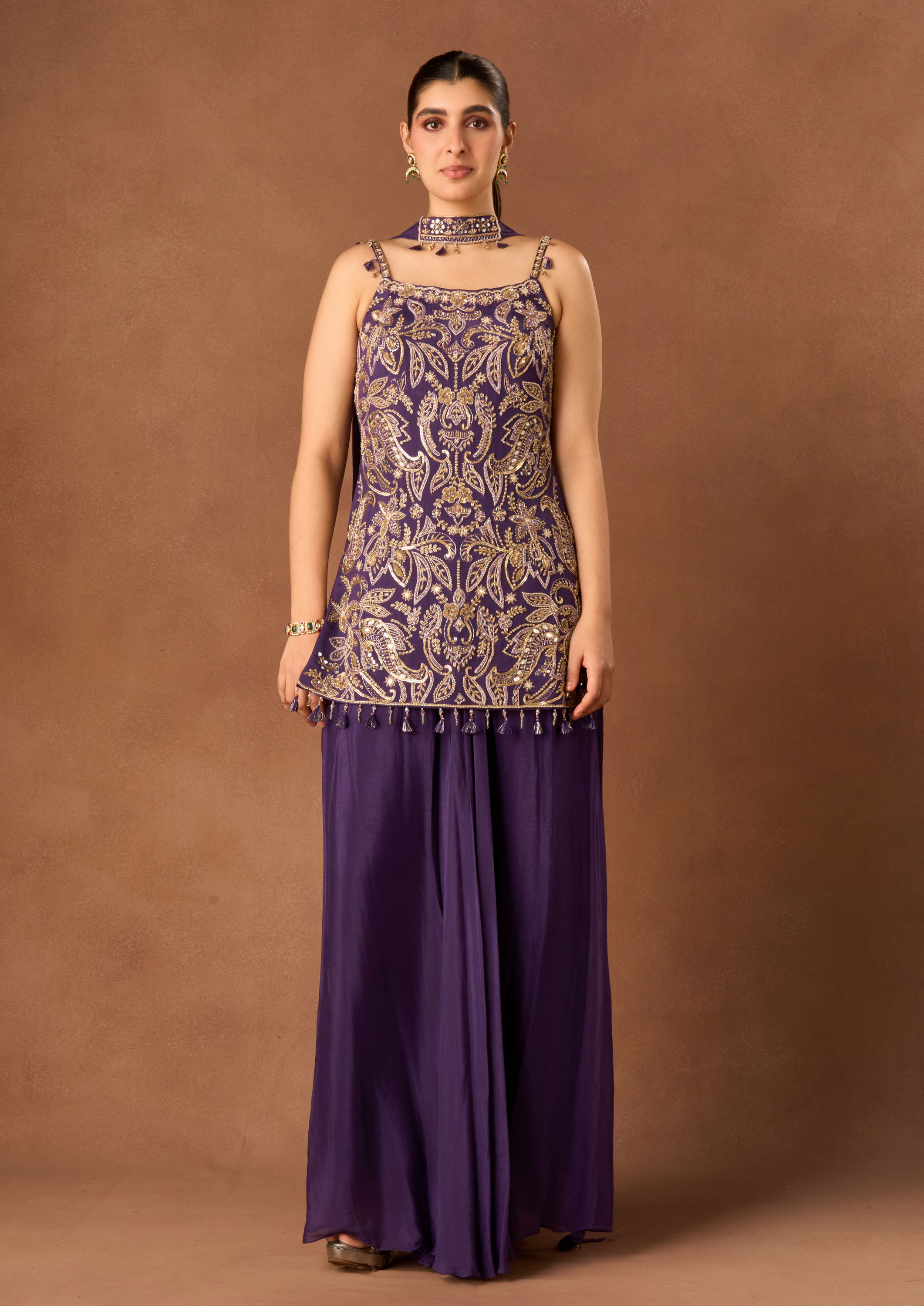 Twamev Women Purple Art Silk Stitched Suit with Embroidery