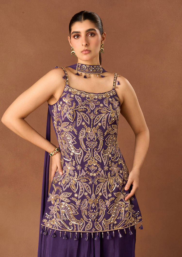 Twamev Women Purple Art Silk Stitched Suit with Embroidery