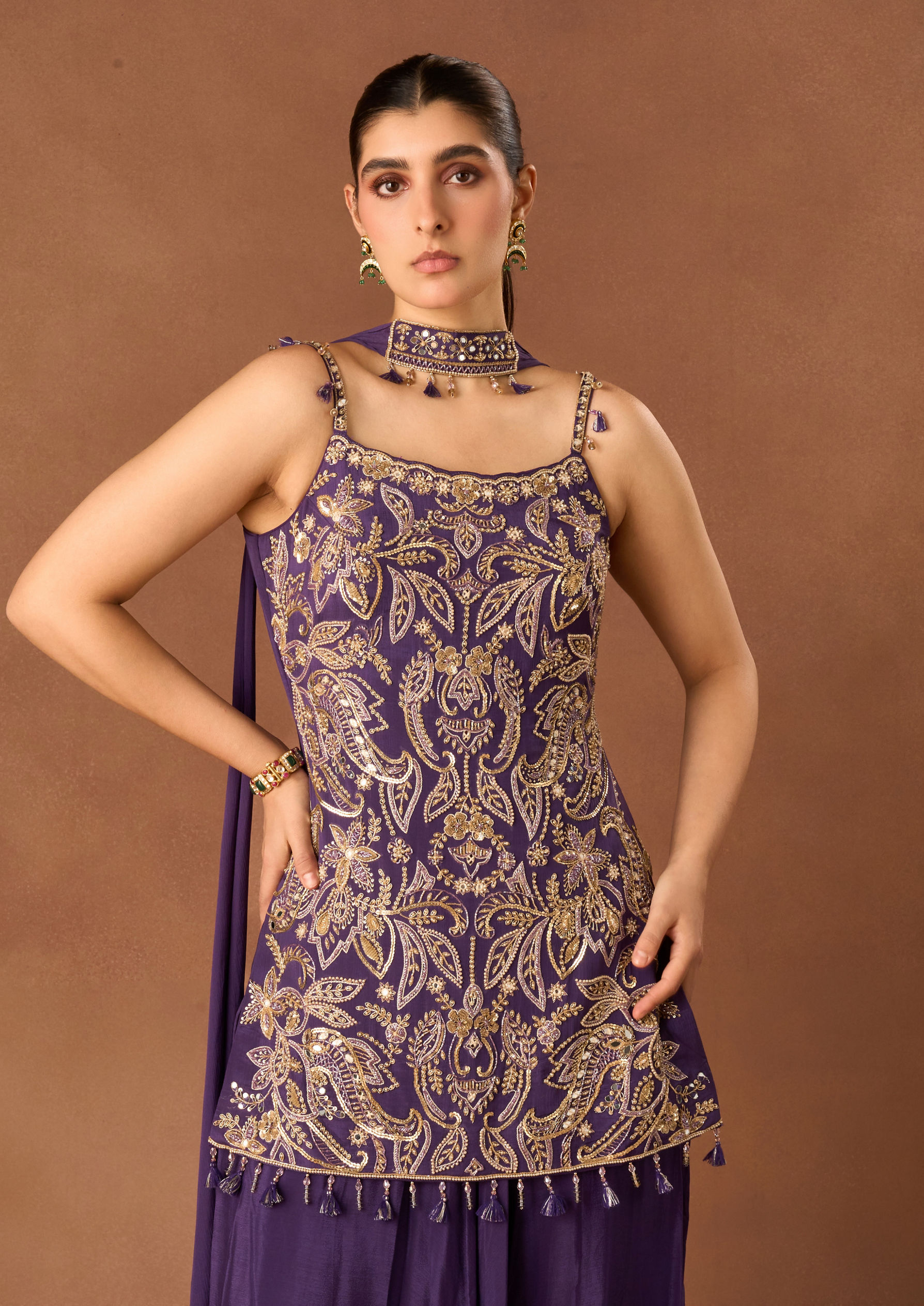 Twamev Women Purple Art Silk Stitched Suit with Embroidery