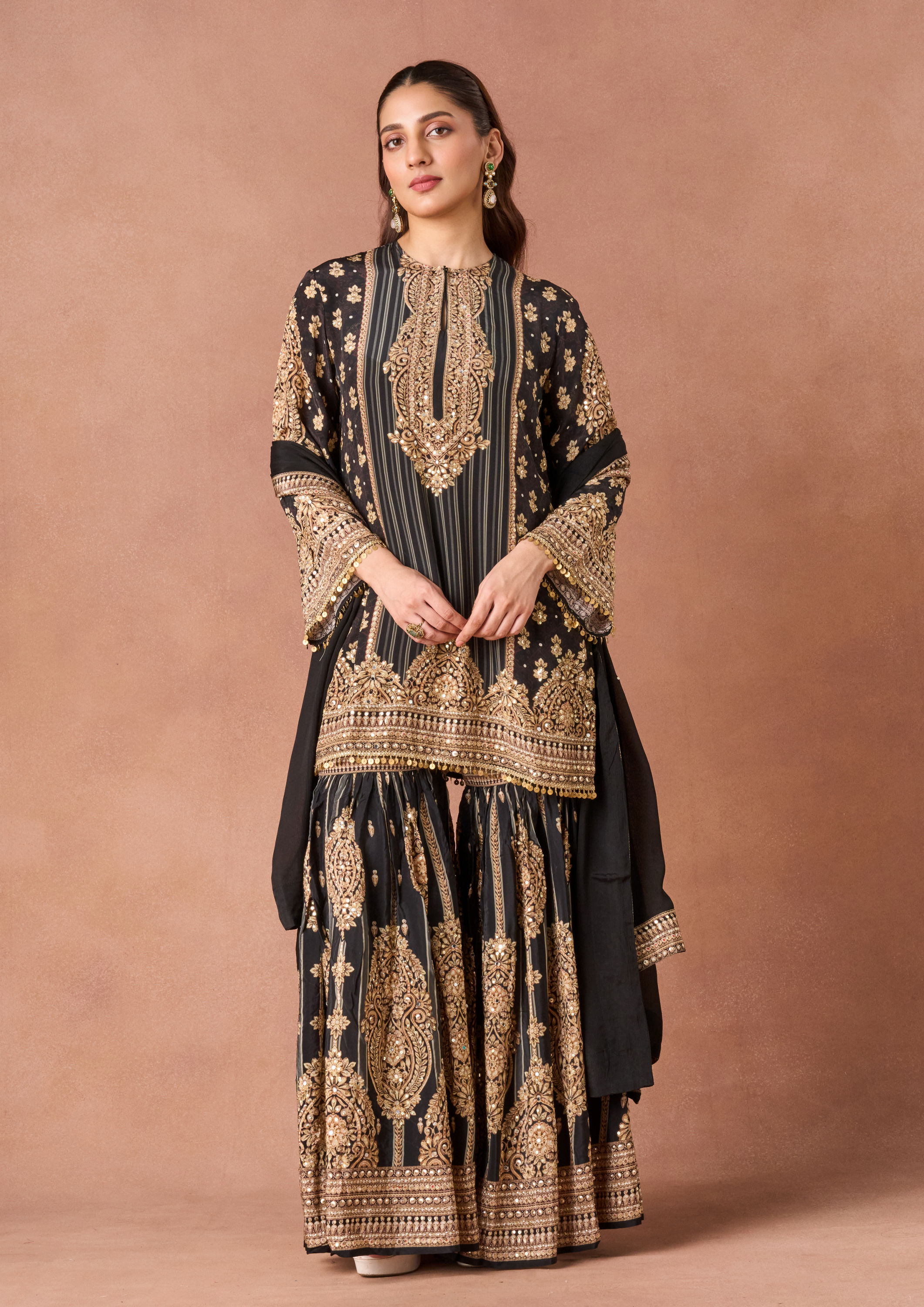 Twamev Women Noir Printed Black Stitched Suit
