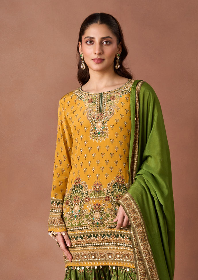 Twamev Women Mustard Meadow Stitched Suit