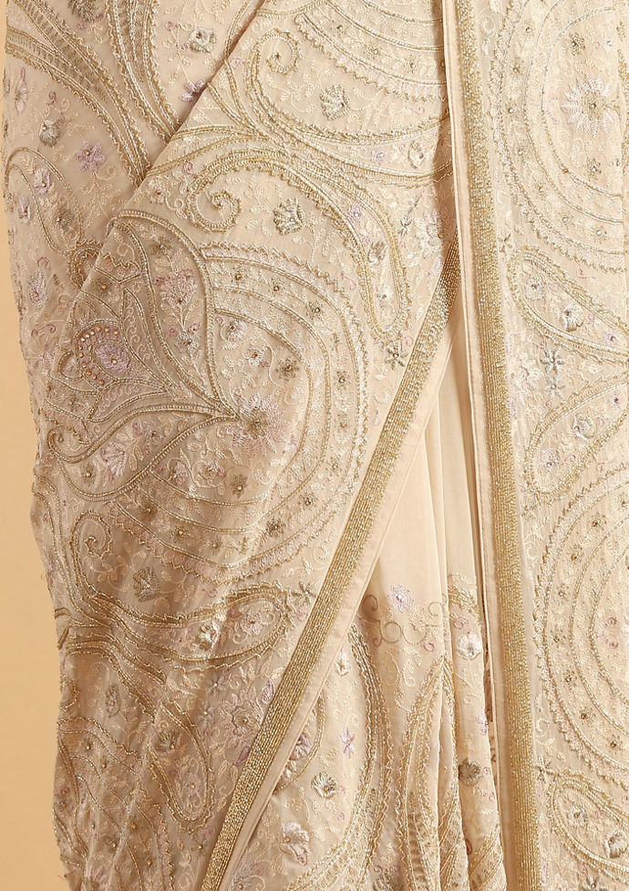 Twamev Women Graceful Cream Georgette Saree