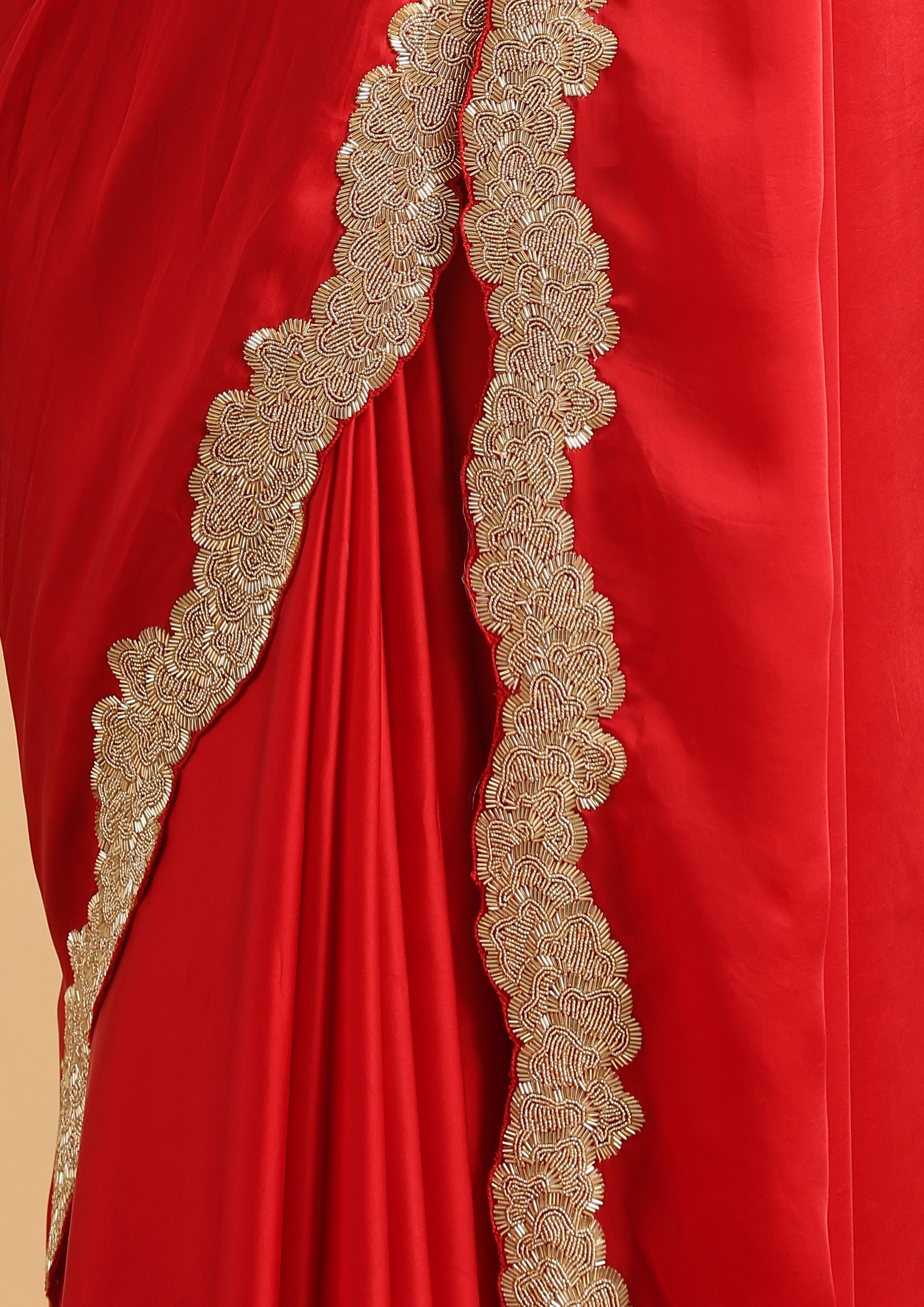 Twamev Women Scarlet Seduction Red Satin Cocktail Saree