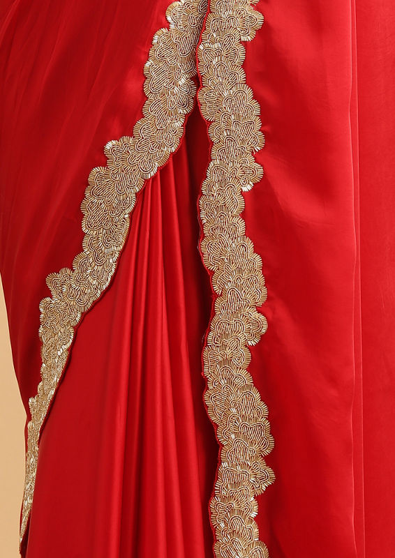 Twamev Women Scarlet Seduction Red Satin Cocktail Saree