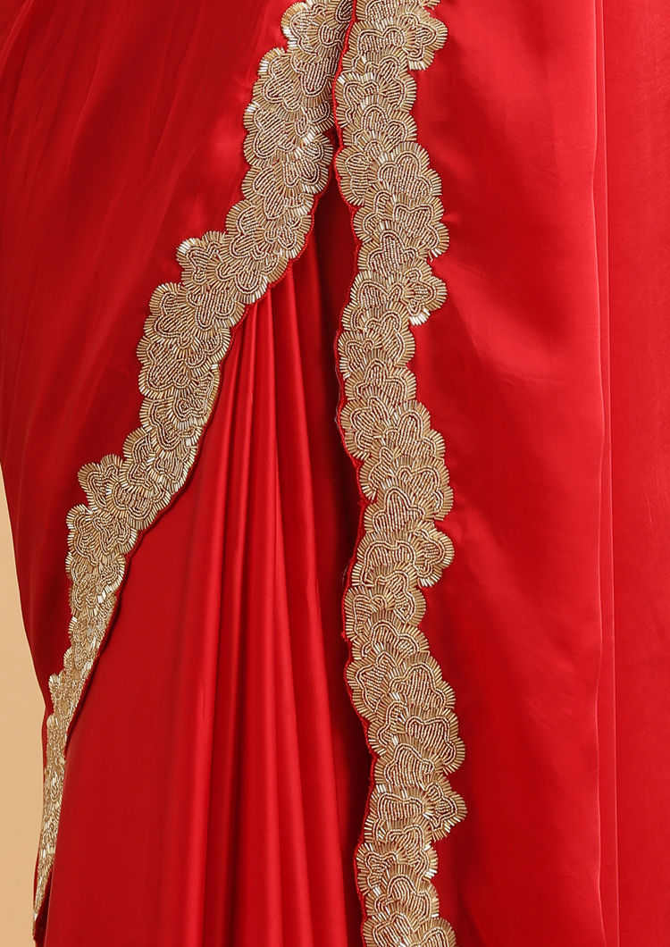 Twamev Women Scarlet Seduction Red Satin Cocktail Saree