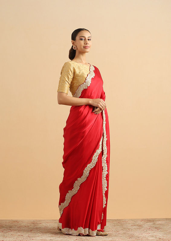 Twamev Women Scarlet Seduction Red Satin Cocktail Saree