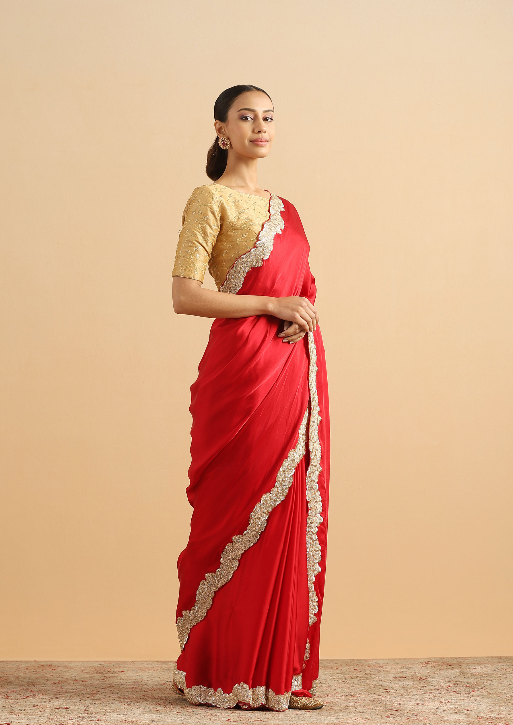 Twamev Women Scarlet Seduction Red Satin Cocktail Saree