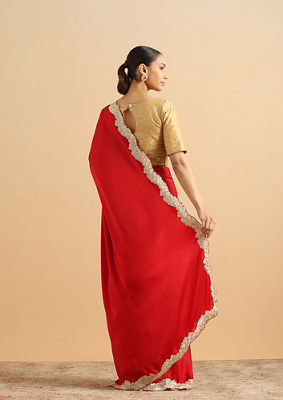 alt message - Twamev Women Scarlet Seduction Red Satin Cocktail Saree image number 2