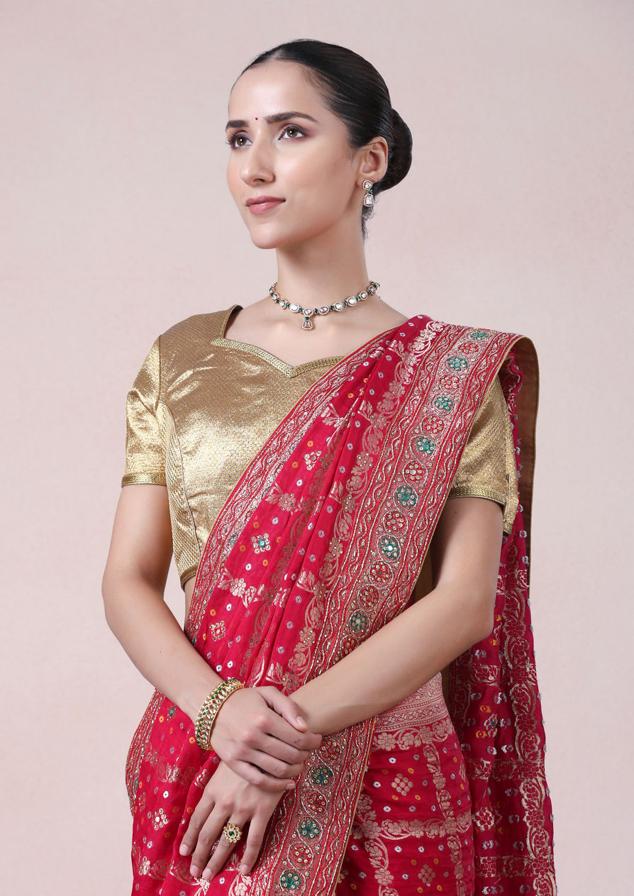 alt message - Twamev Women Royal Rani Luxe Satin Saree image number 1