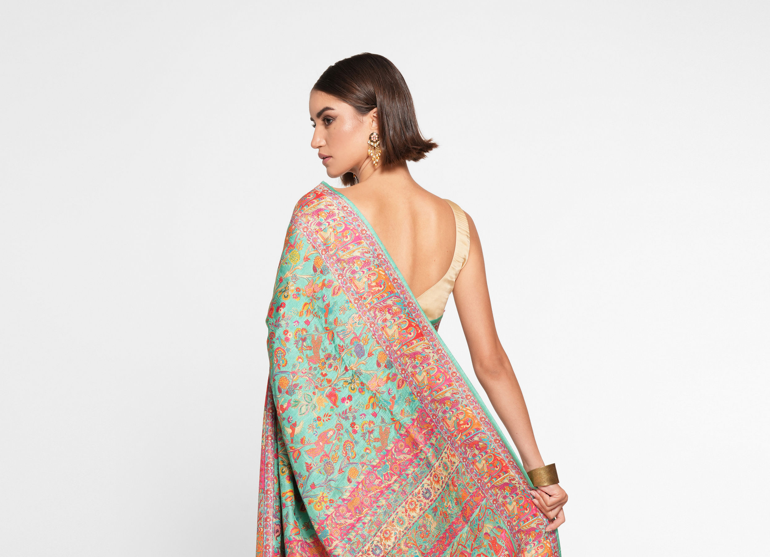 Twamev Women Emerald Sea Green Saree