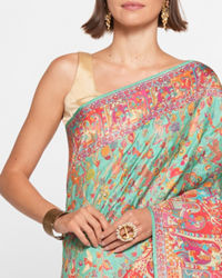 Twamev Women Emerald Sea Green Saree