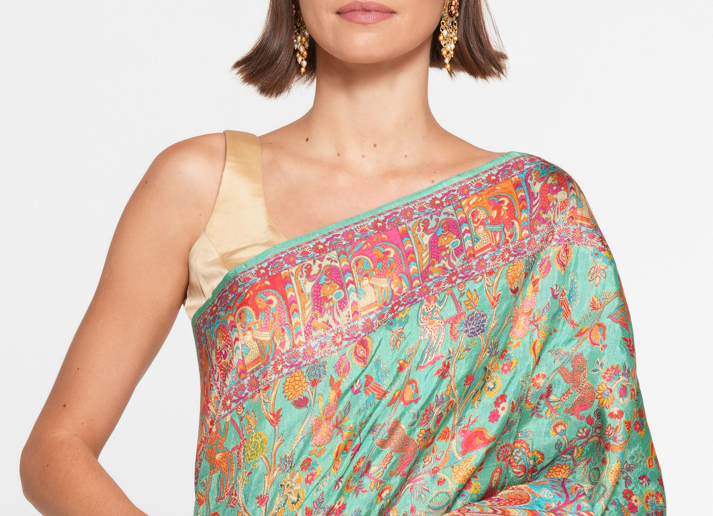 Twamev Women Emerald Sea Green Saree