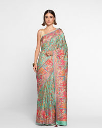 Twamev Women Emerald Sea Green Saree