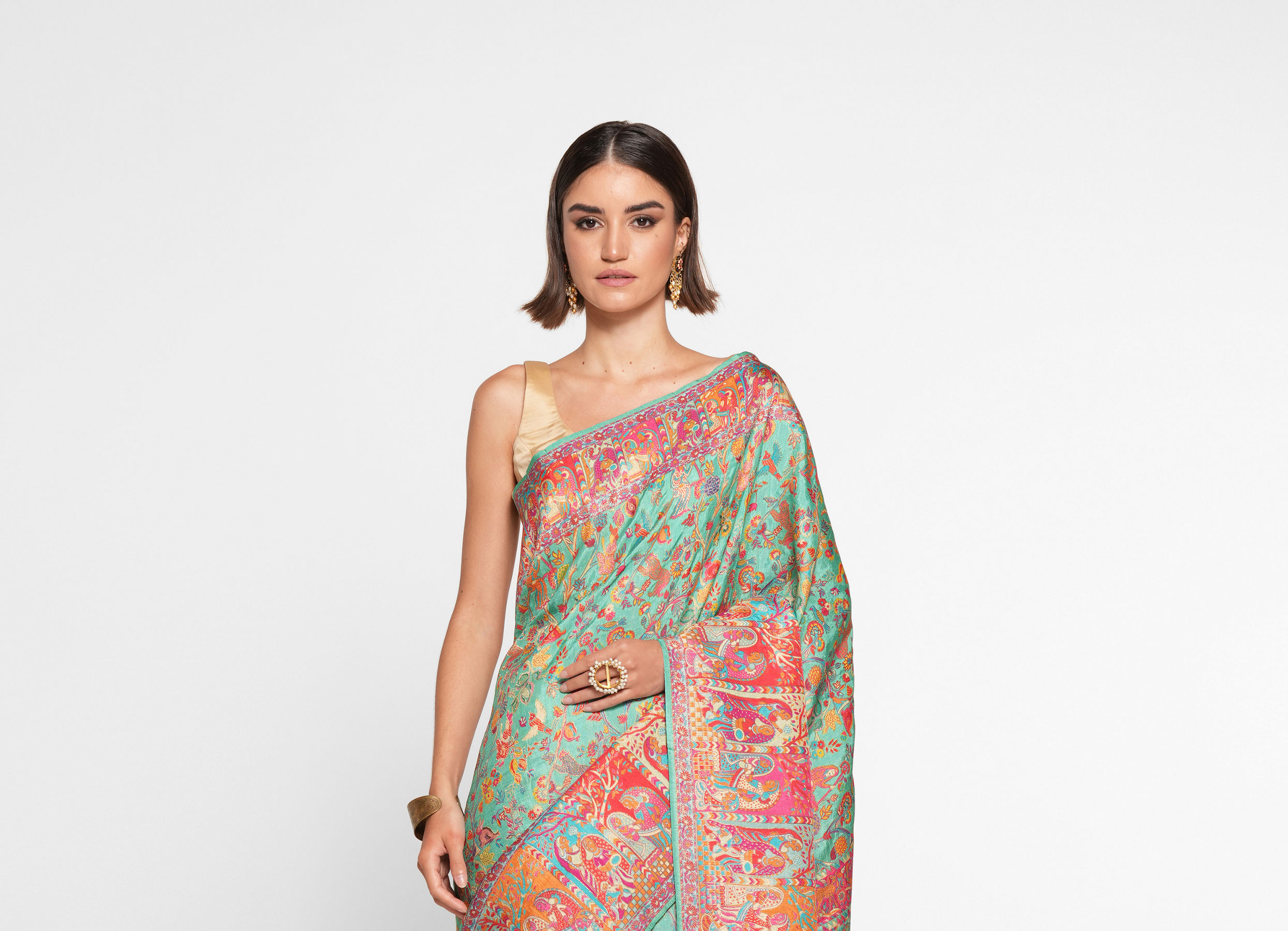 Twamev Women Emerald Sea Green Saree