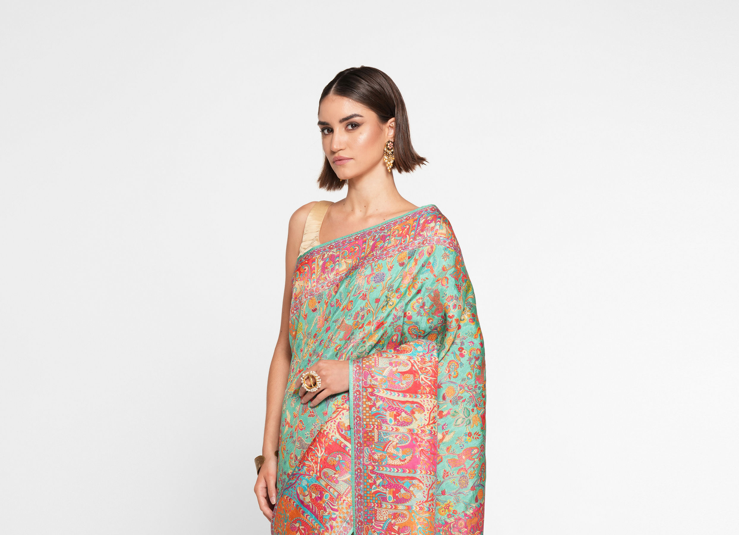 Twamev Women Emerald Sea Green Saree