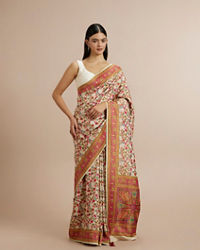 Twamev Women Cream Silk Multicolour Floral Woven Saree