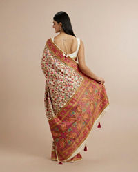 Twamev Women Cream Silk Multicolour Floral Woven Saree