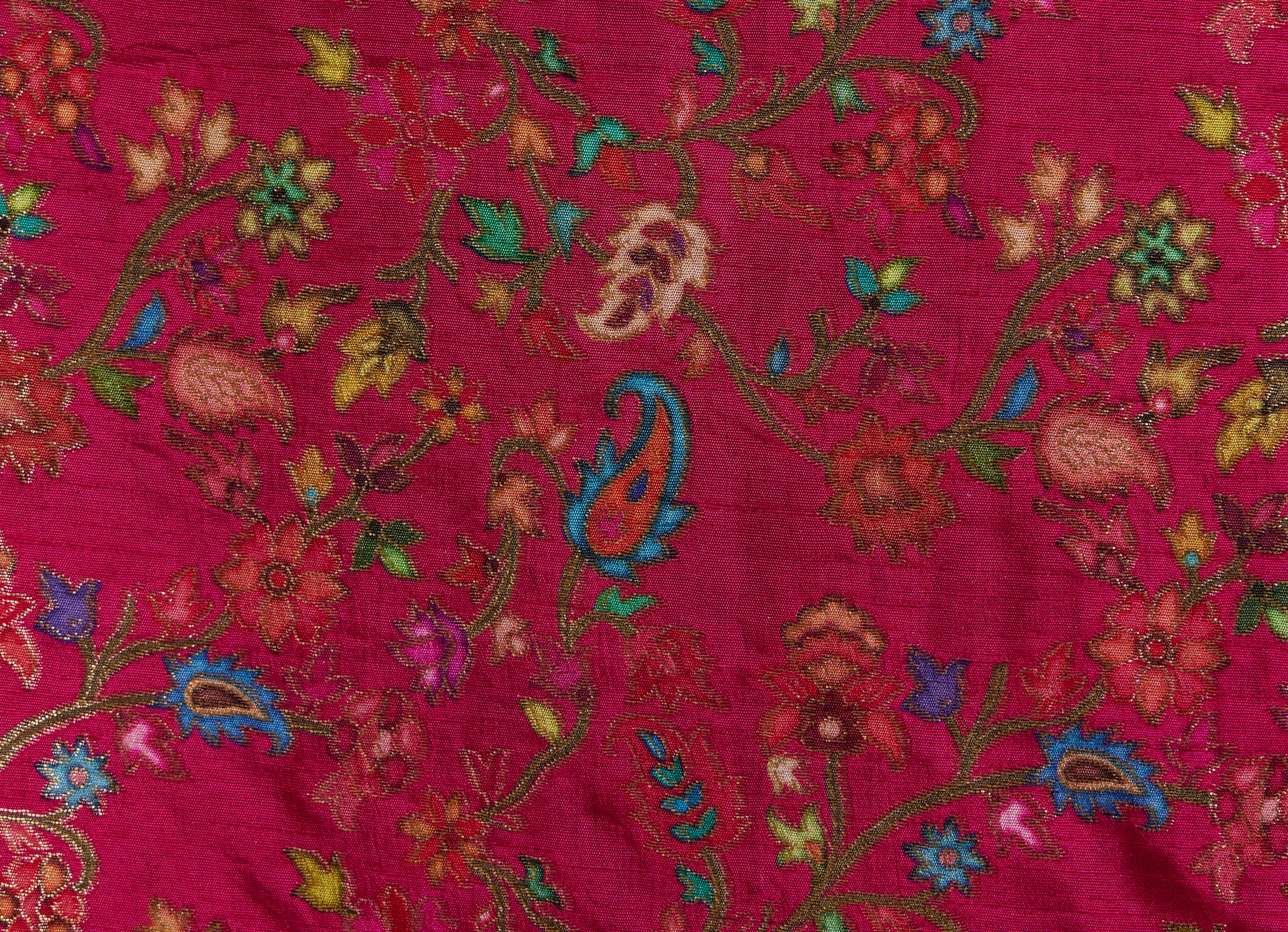 Twamev Women Rani Pink Silk Multicolour Floral Woven Saree