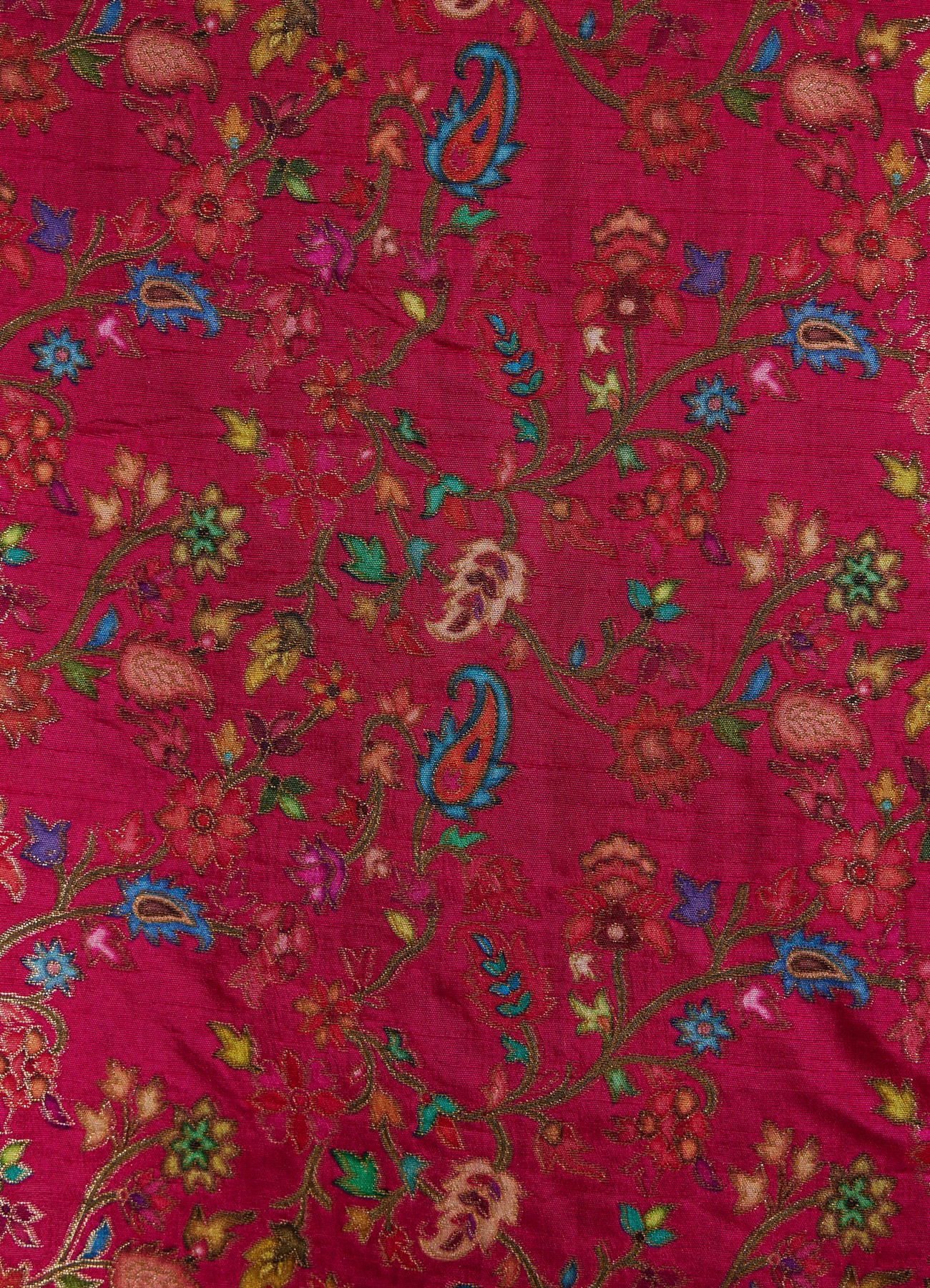 Twamev Women Rani Pink Silk Multicolour Floral Woven Saree