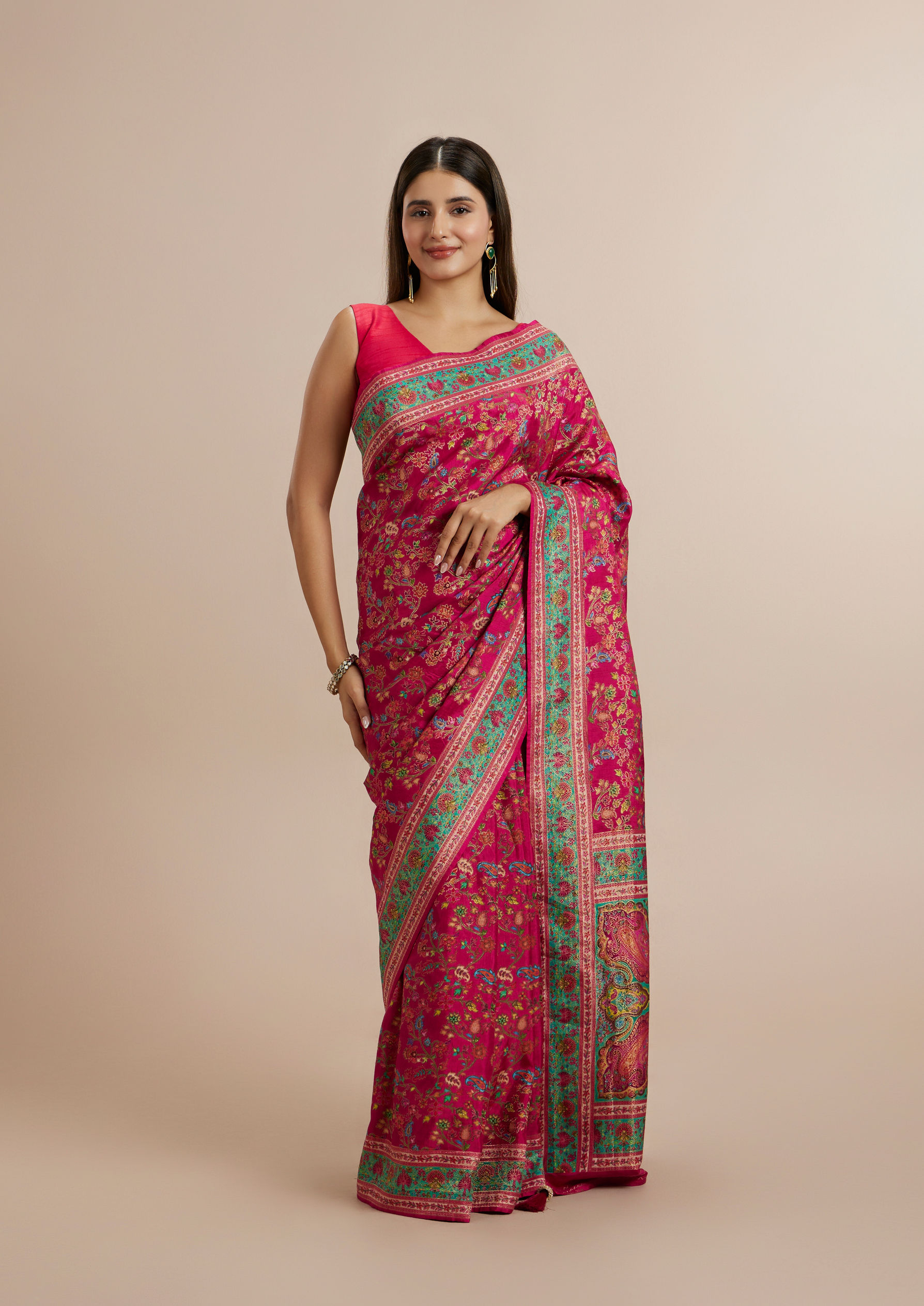 Twamev Women Radiant Pink Silk Elegance Saree