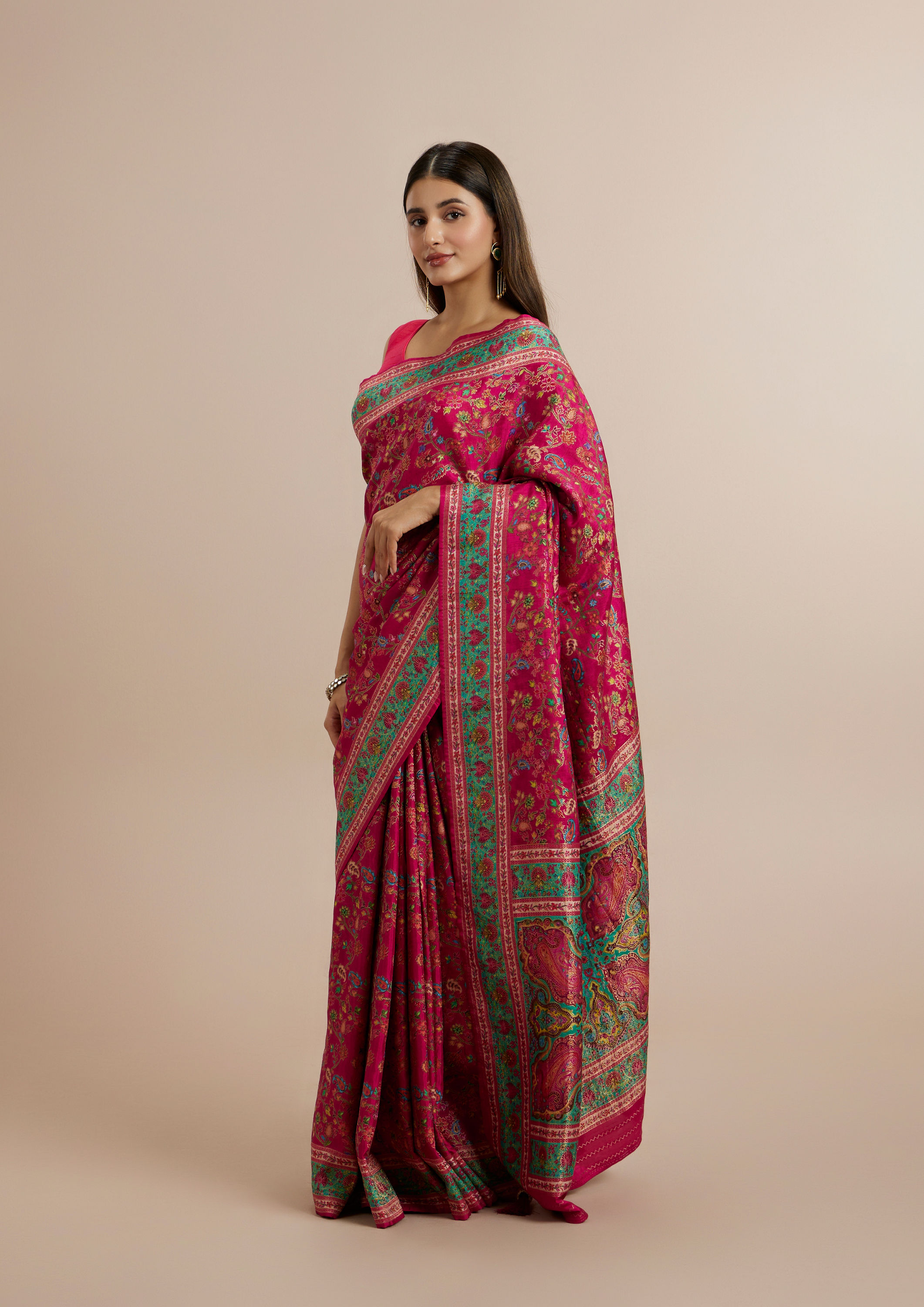 Twamev Women Radiant Pink Silk Elegance Saree