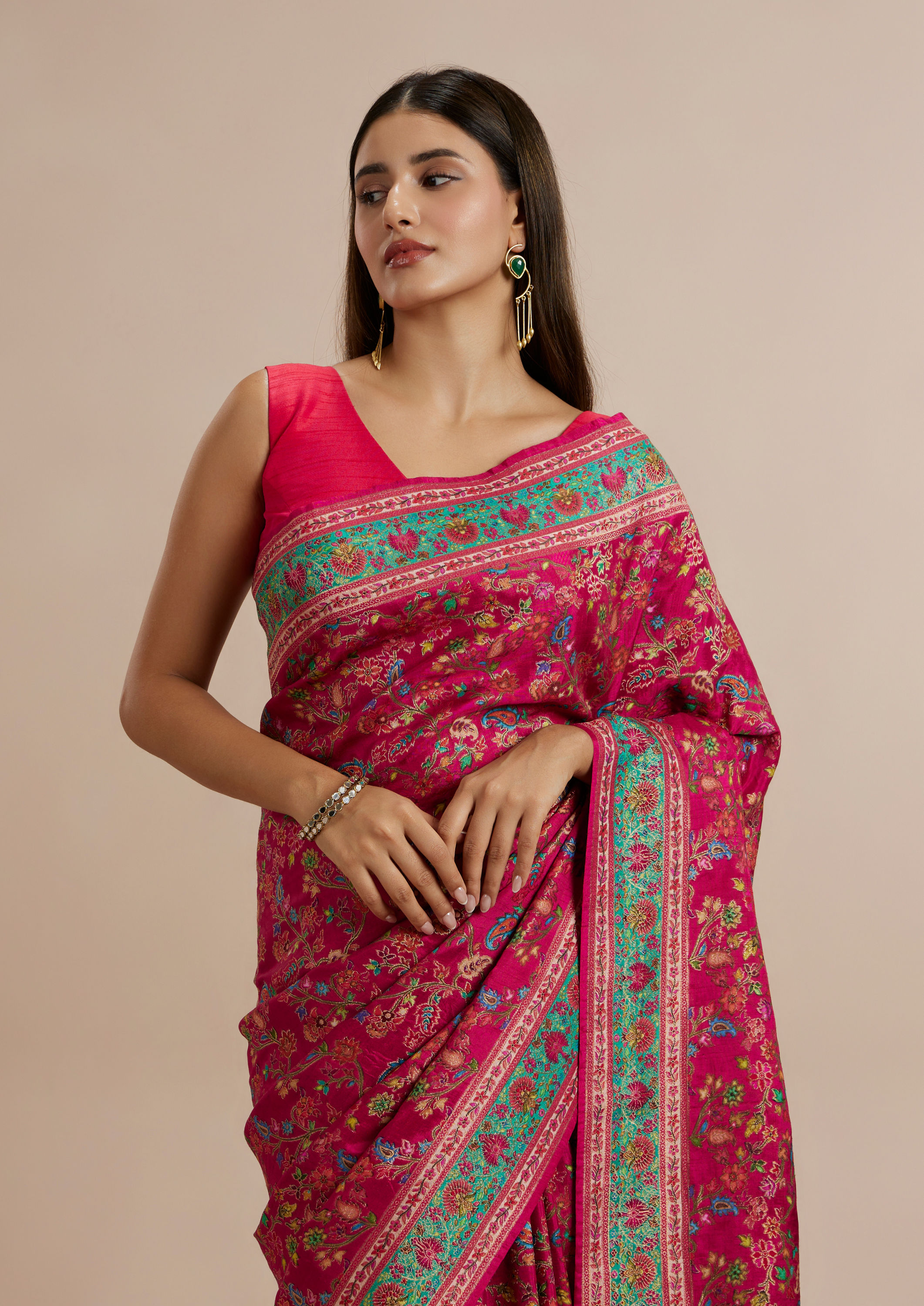 Twamev Women Radiant Pink Silk Elegance Saree