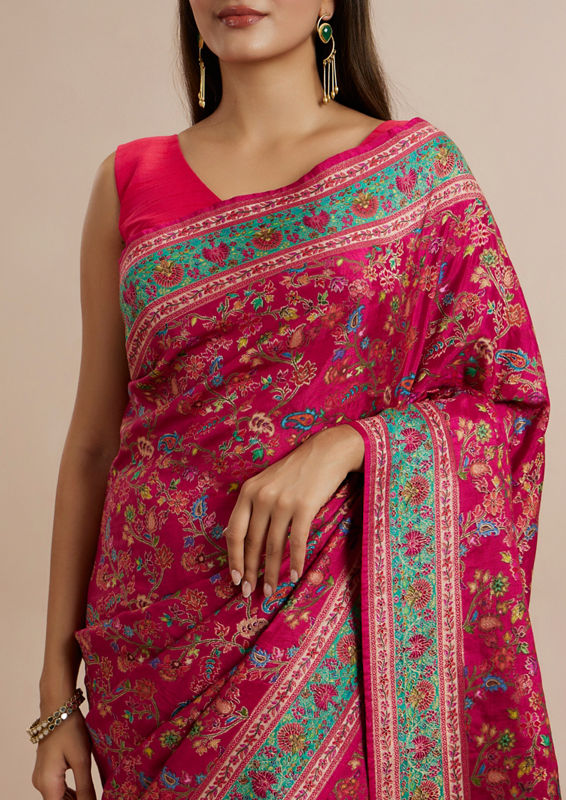 Twamev Women Radiant Pink Silk Elegance Saree