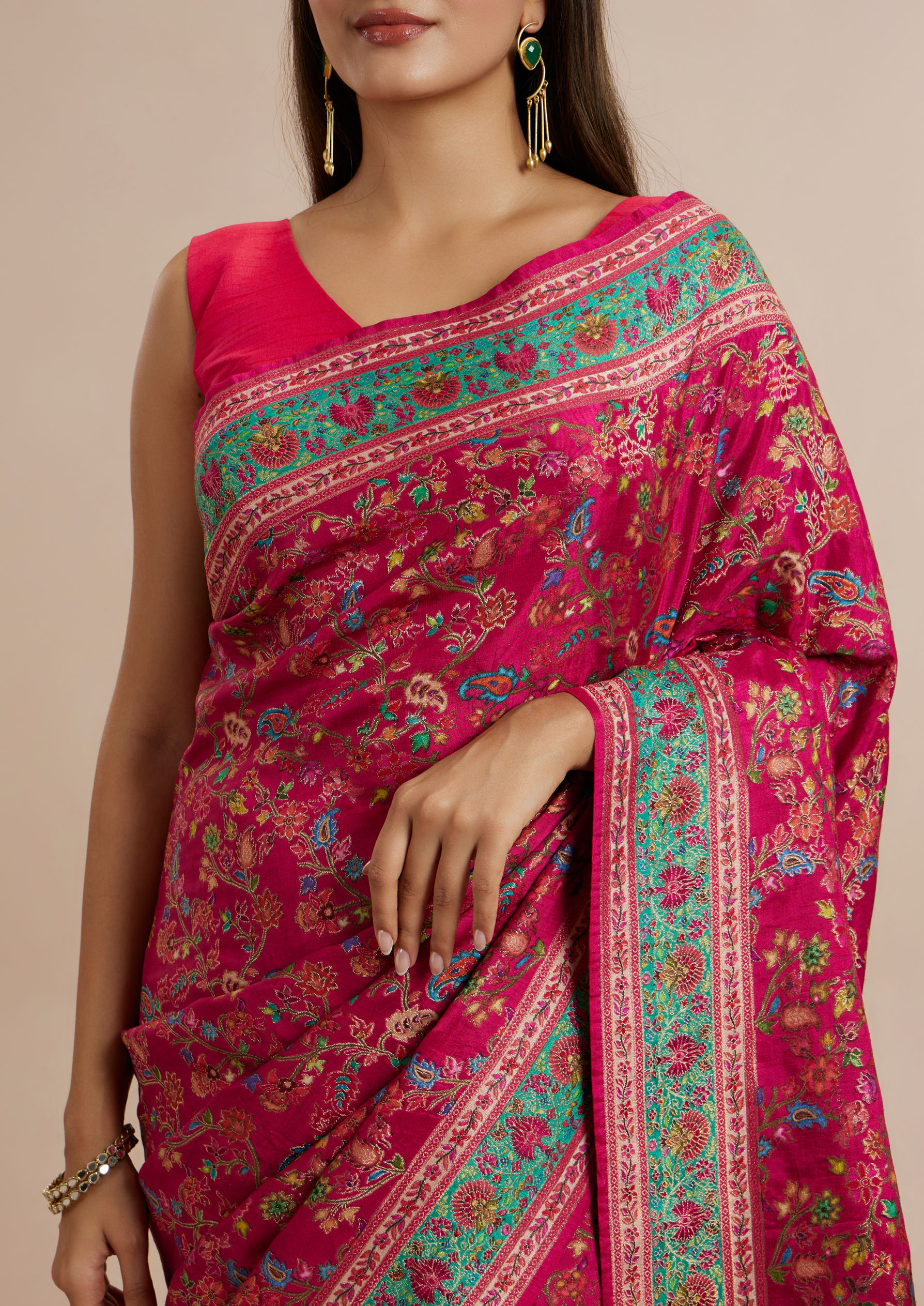 Twamev Women Radiant Pink Silk Elegance Saree