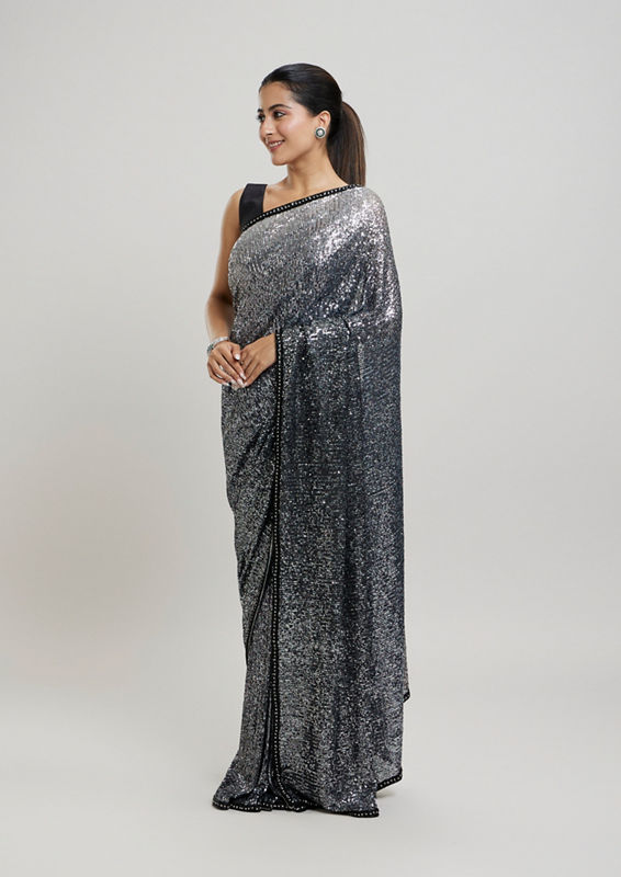Twamev Women Enchanting Brown Sequin Saree