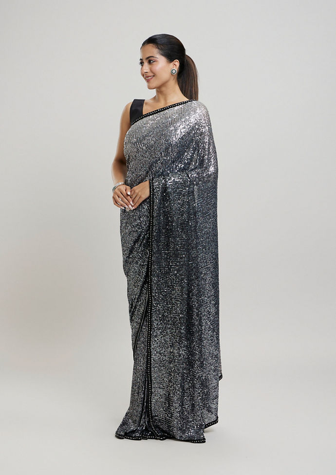 Twamev Women Enchanting Brown Sequin Saree