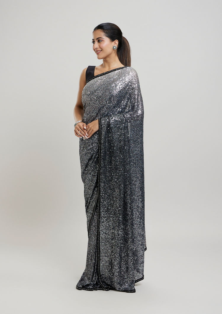 Twamev Women Enchanting Brown Sequin Saree