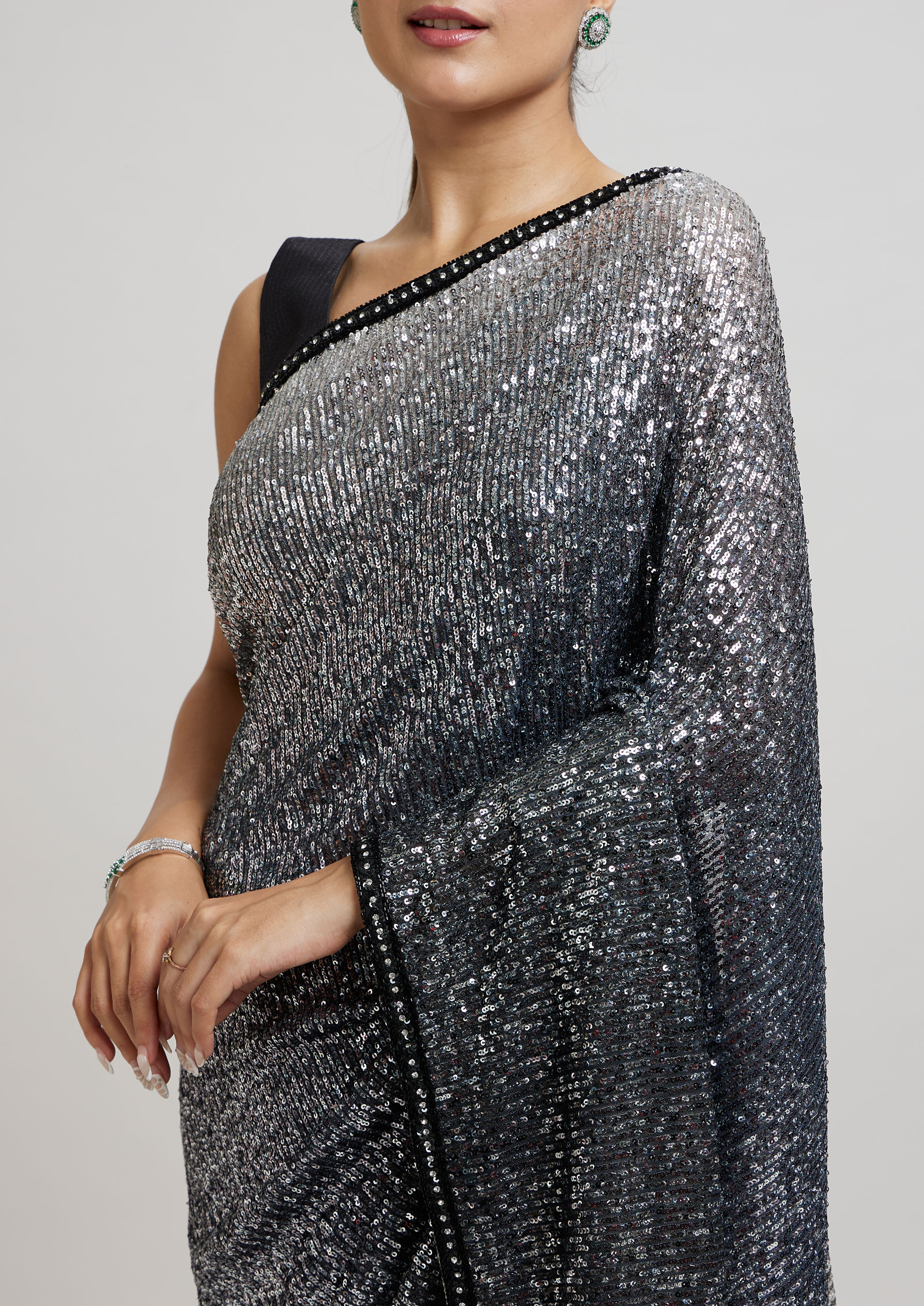 Twamev Women Enchanting Brown Sequin Saree