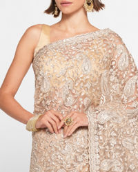 Twamev Women Twinkling Sequins Beige Saree