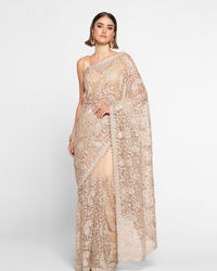 Twamev Women Twinkling Sequins Beige Saree