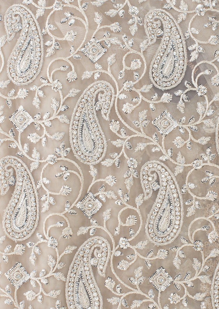 Twamev Women Twinkling Sequins Beige Saree