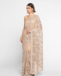 Twamev Women Twinkling Sequins Beige Saree