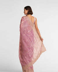 Twamev Women Dusty Pink Swirl Organza Saree