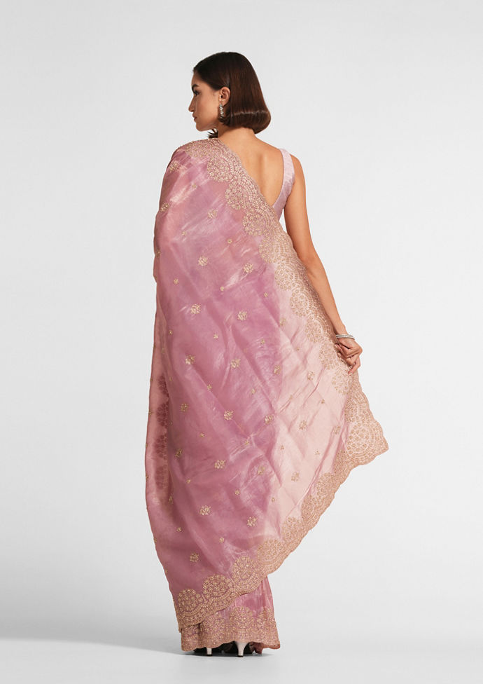 Twamev Women Dusty Pink Swirl Organza Saree image number 2