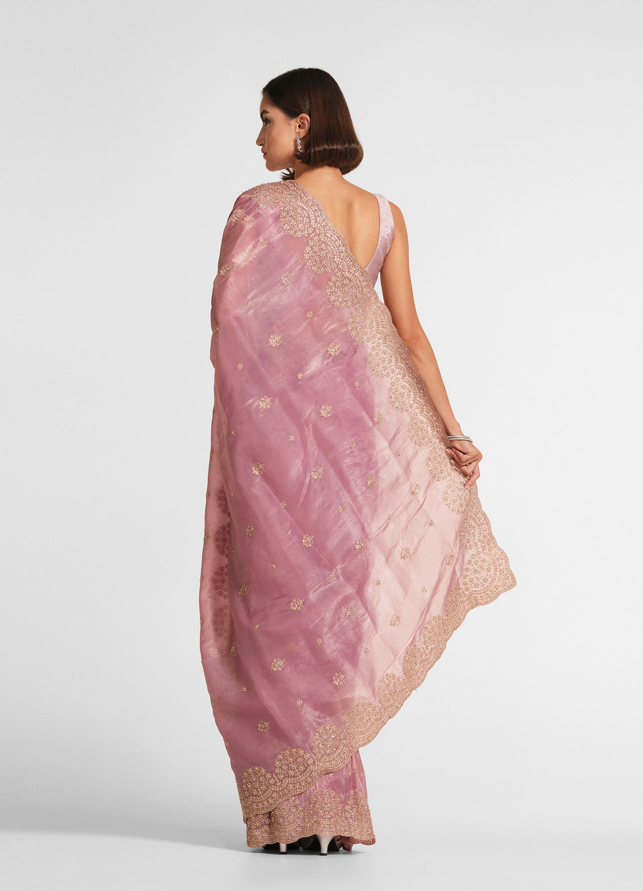 Twamev Women Dusty Pink Swirl Organza Saree