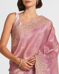 Twamev Women Dusty Pink Swirl Organza Saree