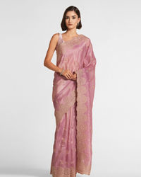 Twamev Women Dusty Pink Swirl Organza Saree