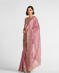 Twamev Women Dusty Pink Swirl Organza Saree