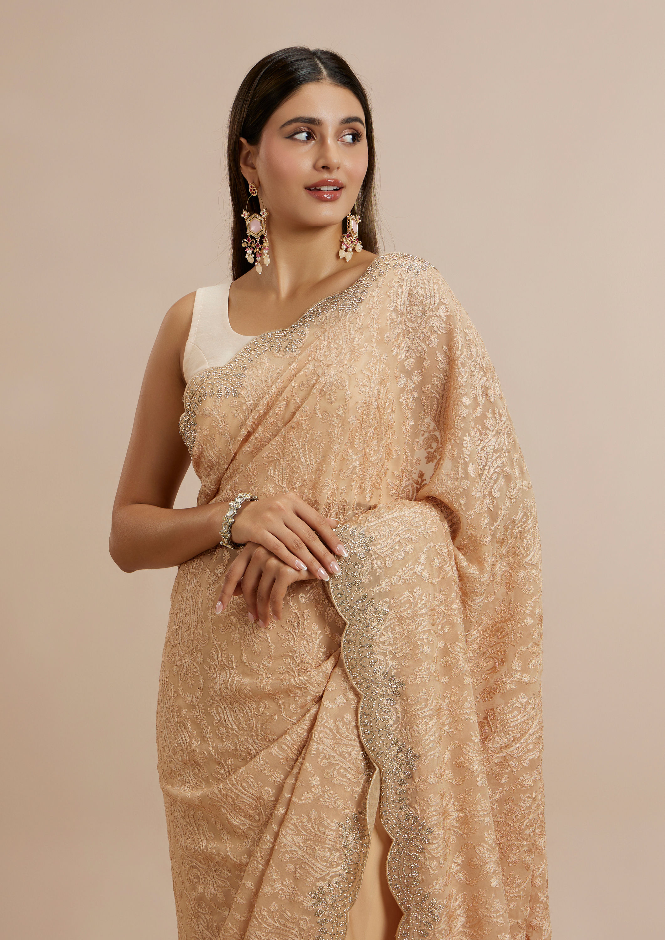Twamev Women Refined Fawn Elegance Saree