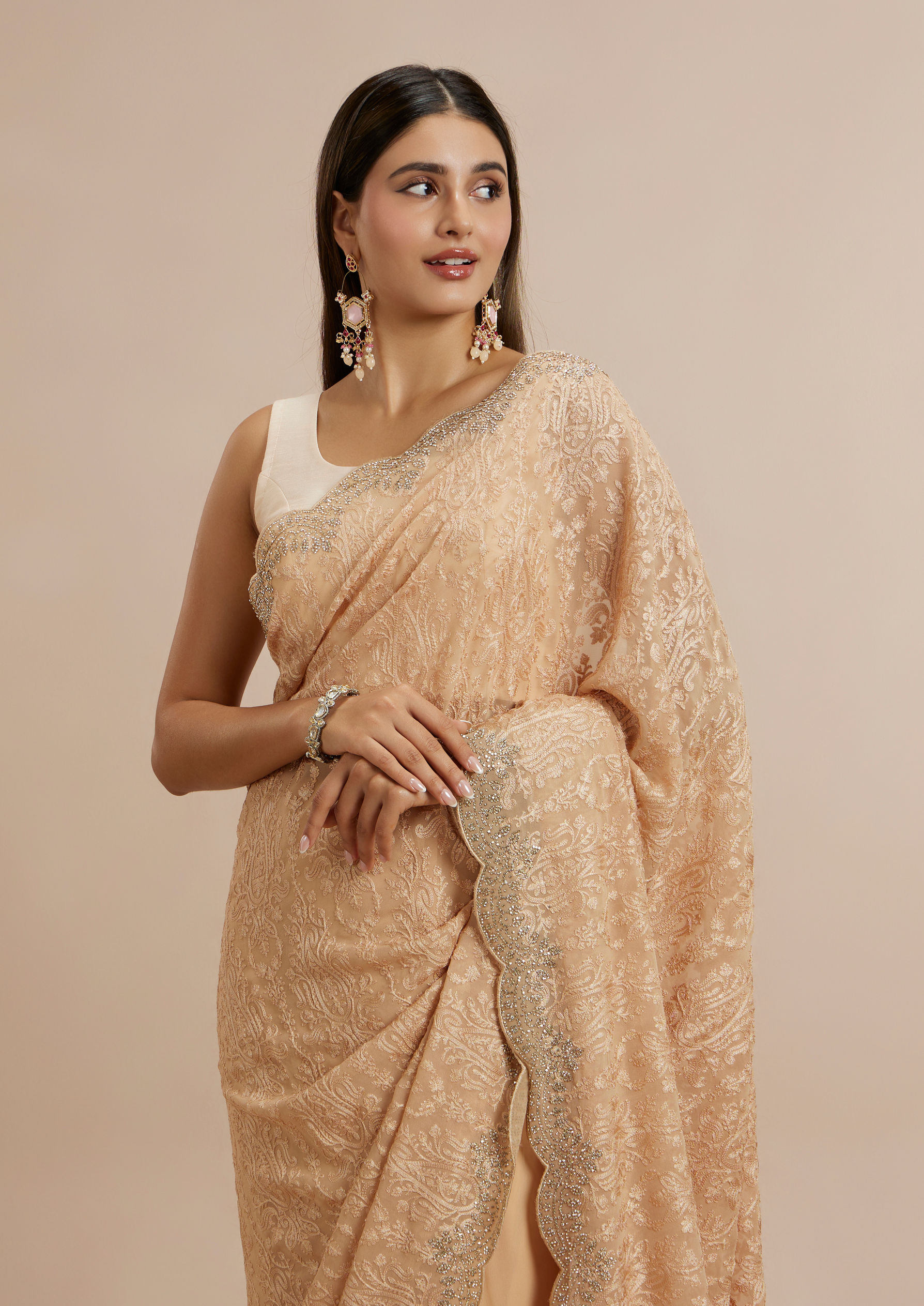 Twamev Women Refined Fawn Elegance Saree
