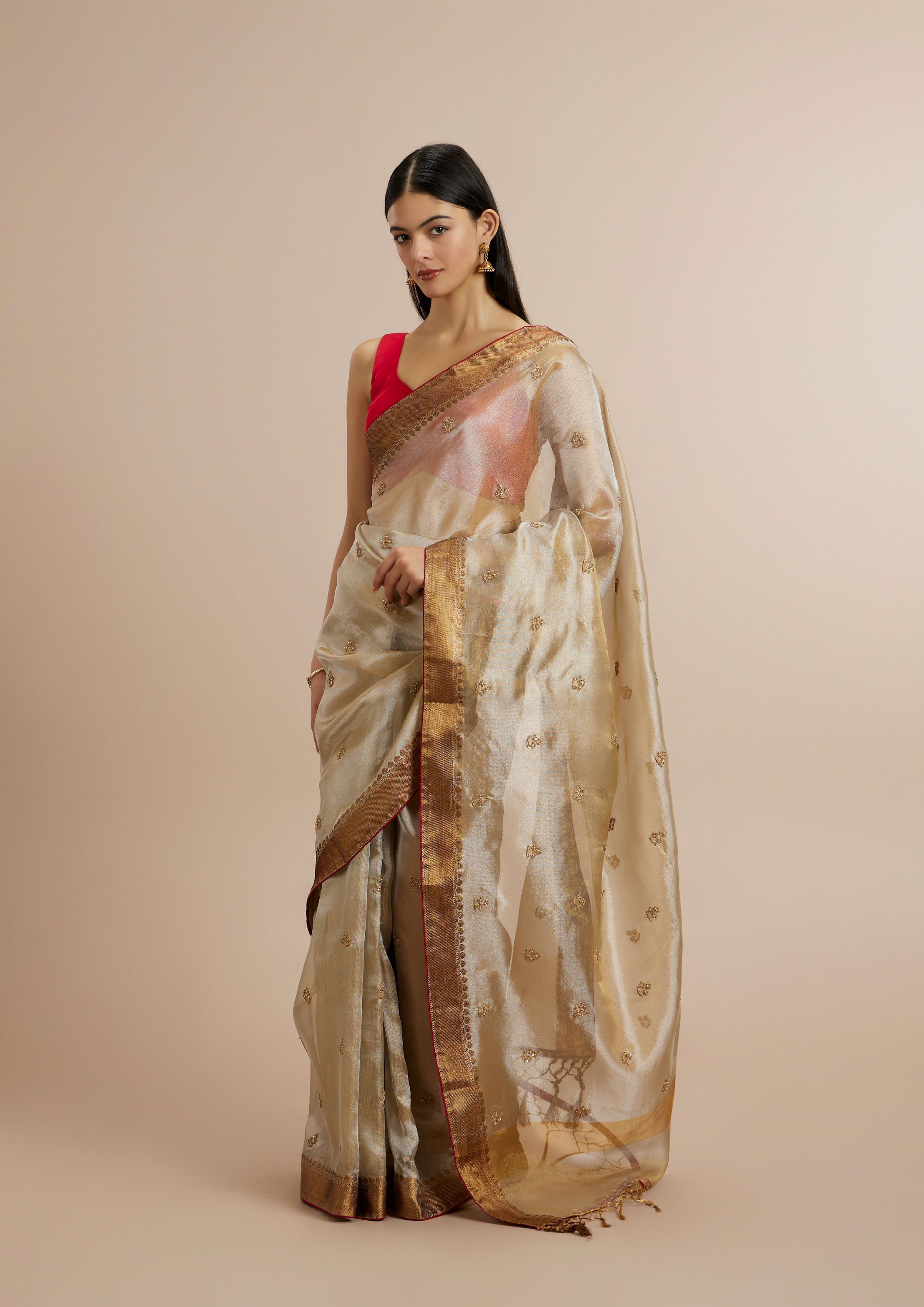 Twamev Women Gleaming Fawn Elegance Saree